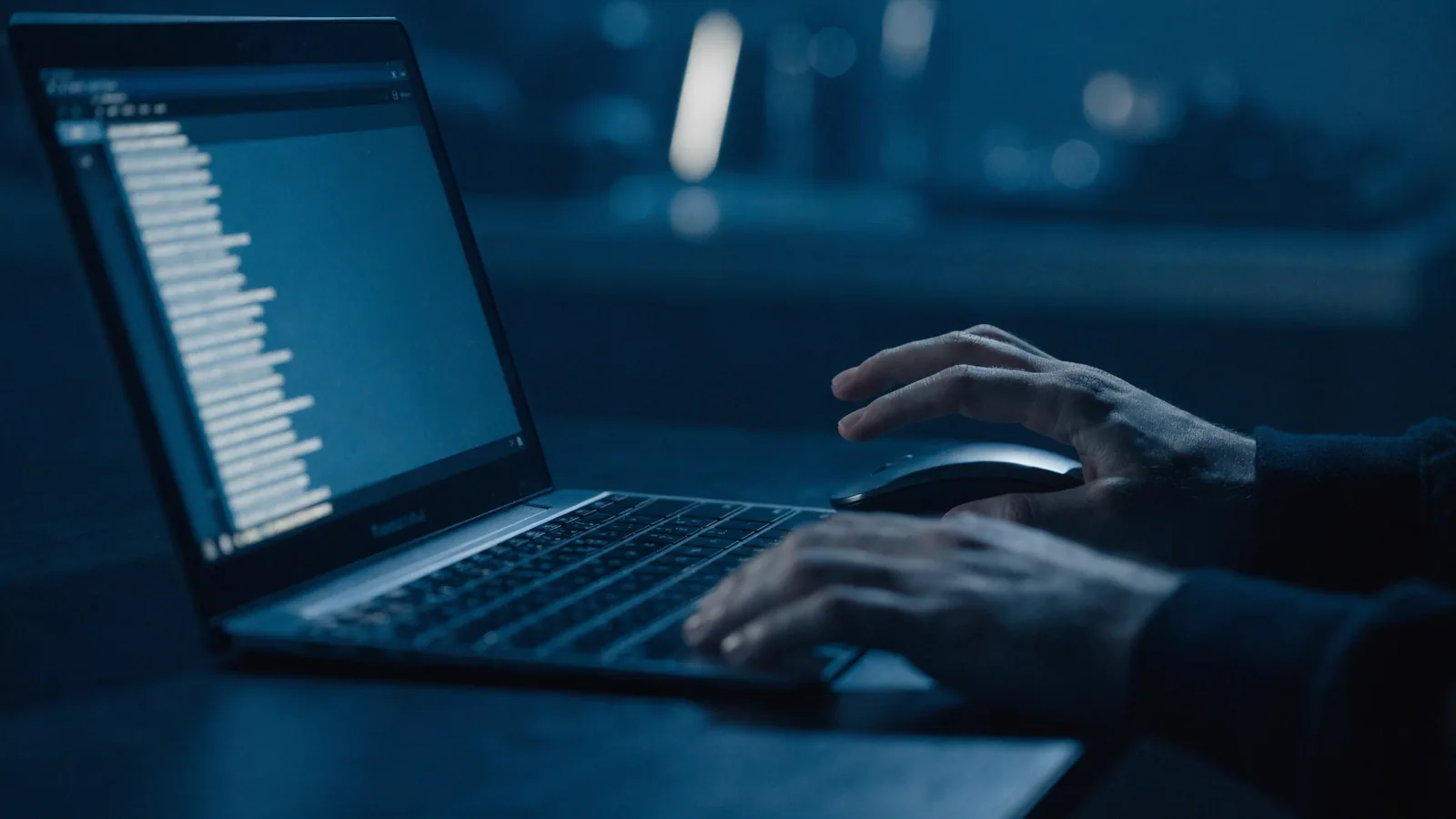 Hände zögern über der Maus, bevor ein verdächtiger Link in einer E-Mail angeklickt wird — bewusster Moment der E-Mail-Sicherheit