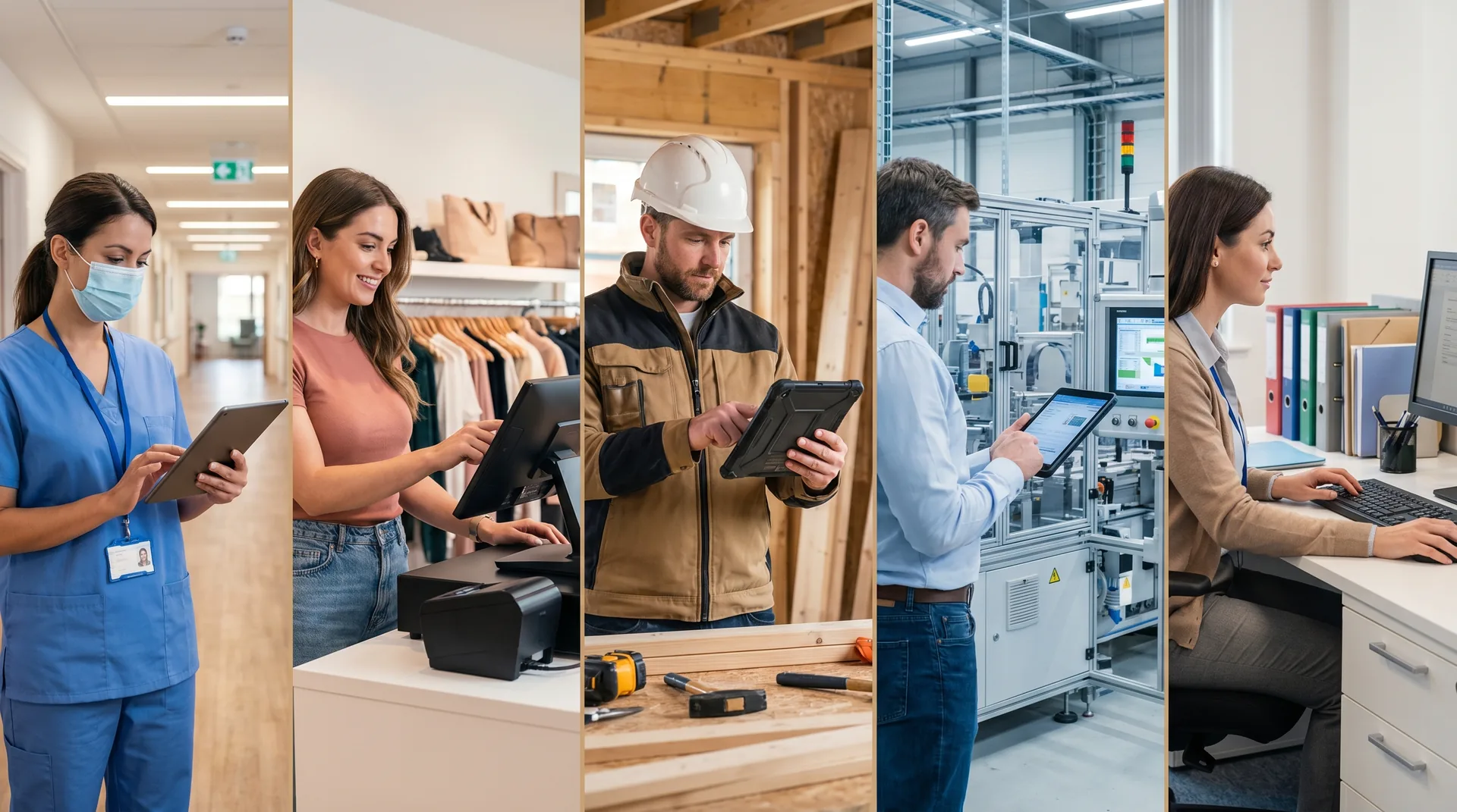 Diverse Berufstätige aus Pflege, Handwerk, Produktion und Verwaltung — IT-Branchenlösungen aus Diekholzen für KMU in Hildesheim