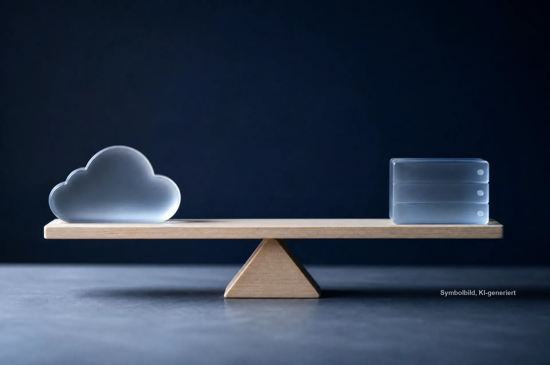 Wippe mit einer Wolke aus Glas auf der einen und einem Serverblock aus Glas auf der anderen Seite